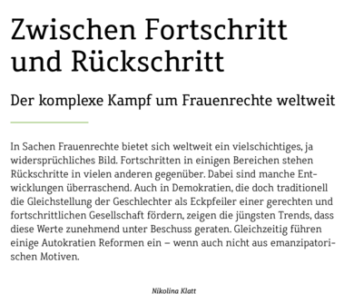 Zwischen Fortschritt und Rückschritt