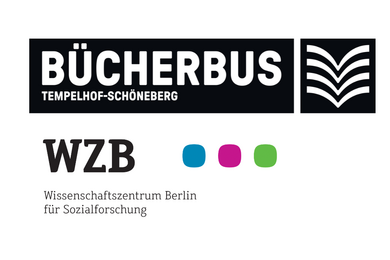 Das Bild zeigt das Logo des Bücherbusses Tempelhof Schöneberg und das Logo des WZB